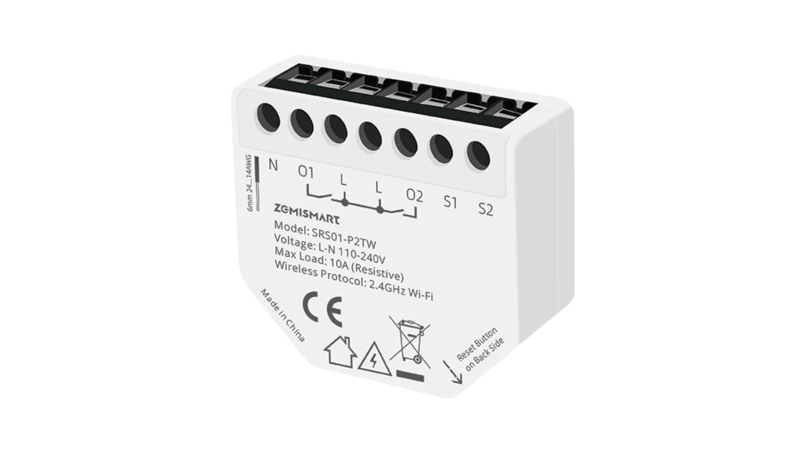 Relé de 2 canais 10A com monitoramento de energia SRS01-P2TW Wifi da Zemismart