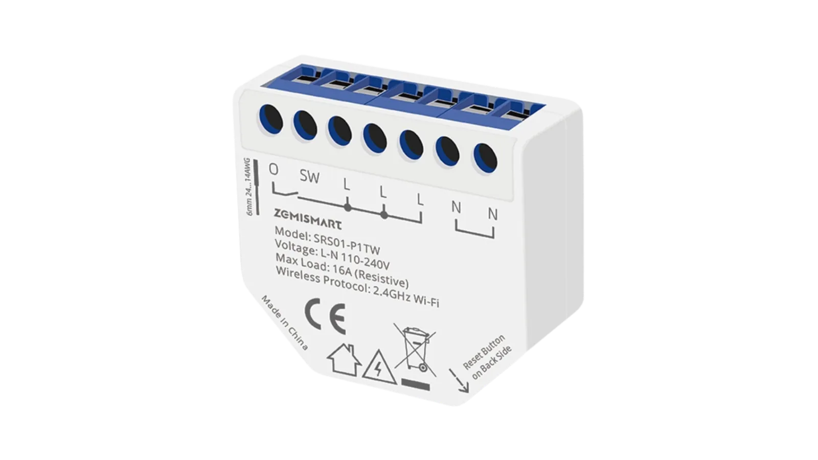 Relé de 1 canal 16A com monitoramento de energia SRS01-P1TW Wifi da Zemismart