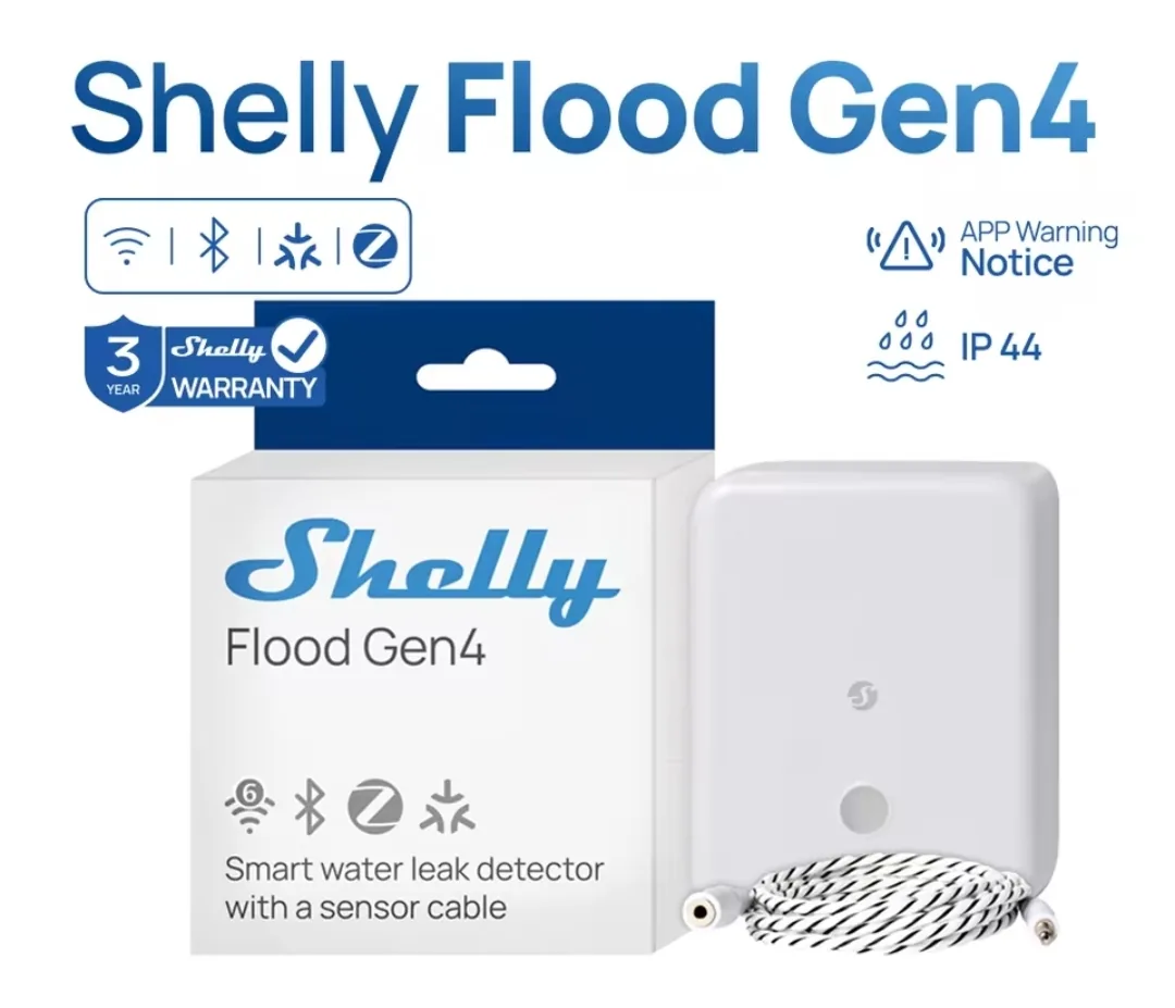Shelly Flood Gen 4 Matter Over Wi-fi e Zigbee | Sensor de vazamento de Água com cabo