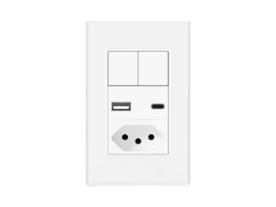 Interruptor duplo com tomada + usb + tipo-c