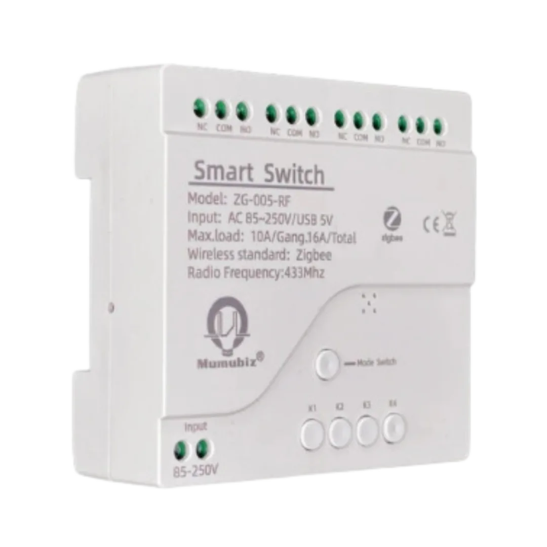 Relé de 4 canais 16A com controle RF Zigbee da Mumubiz
